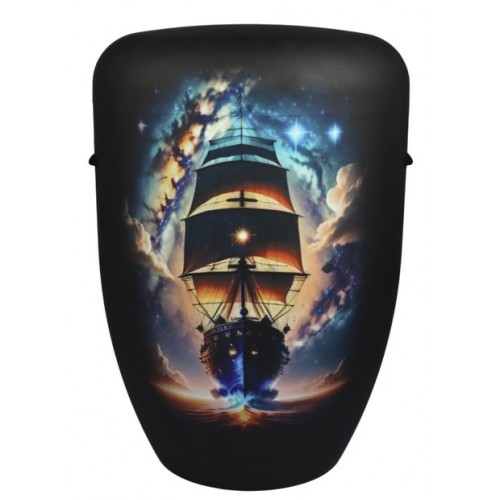 Hand Painted Biodegradable Cremation Ashes Funeral Urn / Casket - Sky Sailing Ship with Starry Night 